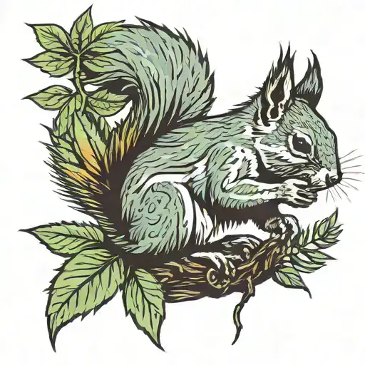 squirrel on top of marijuana plant reaching   tattoo design idea