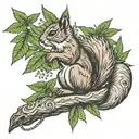 squirrel on top of marijuana plant reaching   tattoo design idea