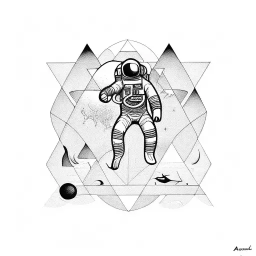Astronaut diving into the ocean surrounded by geometric shapes tattoo design idea