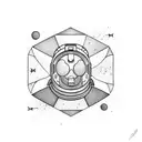 Astronaut diving into the ocean surrounded by geometric shapes tattoo design idea