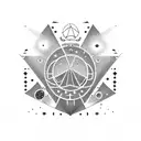 Astronaut diving into the ocean surrounded by geometric shapes tattoo design idea