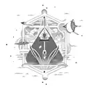 Astronaut diving into the ocean surrounded by geometric shapes tattoo design idea