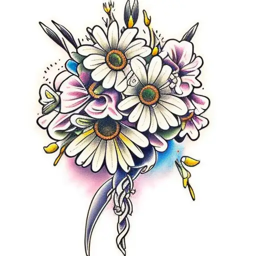 daisy and gladiolus bouquet  tattoo design idea