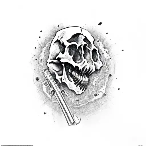 Skull with Horror movie Weapons tattoo design idea