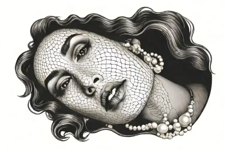 woman face and pearl necklace tattoo design idea