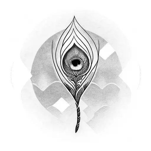 flute lotus peacock feather sun tattoo design idea