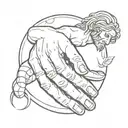 creation of adam from davinci with snake wraped around one hand tattoo design idea