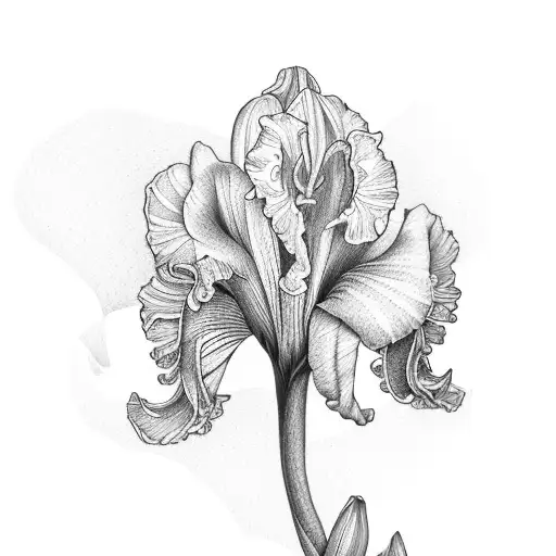 iris narcissus lily rose delphinium tattoo design idea