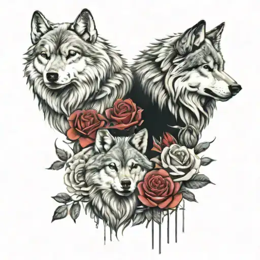 warrior, family, wolf, roses tattoo design idea