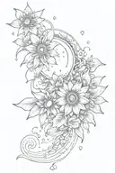 sun moon rain flowers tattoo design idea