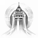 Rundown lighthouse with 2 pillars, 1 white pillar and 1 black pillar, white lotus flower at the base of the lighthouse tattoo design idea