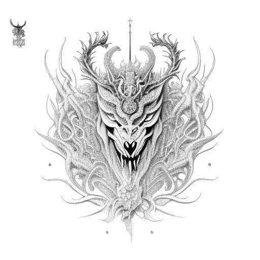 An intricate design featuring a mythical creature inspired by both horror and scientific concepts tattoo design idea