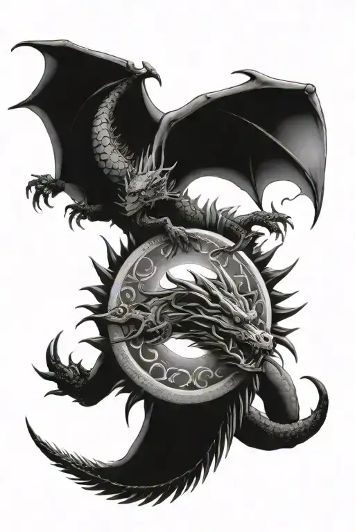 Dragon and Sun and Moon tattoo design idea
