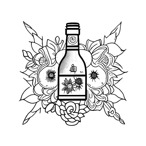 tattoo from time in a bottle song by jim croce a wine bottle with both aster and morning glory flowers inside and also s tattoo design idea