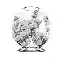 wine bottle with aster flowers and an hourglass inside tattoo design idea