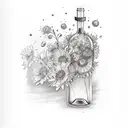 wine bottle with aster flowers and an hourglass inside tattoo design idea