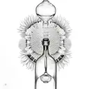 wine bottle with aster flowers and an hourglass inside tattoo design idea