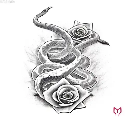 Snake with Sword and Rose tattoo design idea