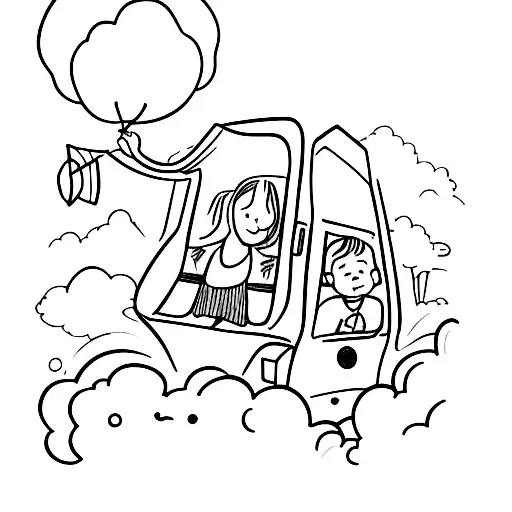 a little girl inside a bus waving a bye at a boy outside the bus tattoo design idea