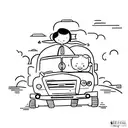 a little girl inside a bus waving at a boy outside the bus tattoo design idea