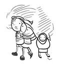 a little girl inside a bus waving at a boy outside the bus tattoo design idea