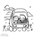 a little girl inside a bus waving at a boy outside the bus tattoo design idea