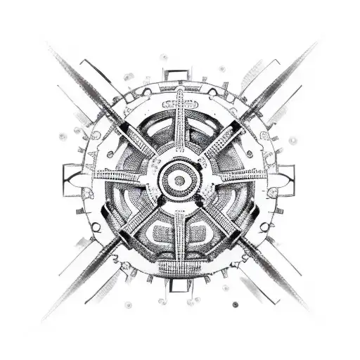 A welding mask with intricate patterns and gears inside tattoo design idea