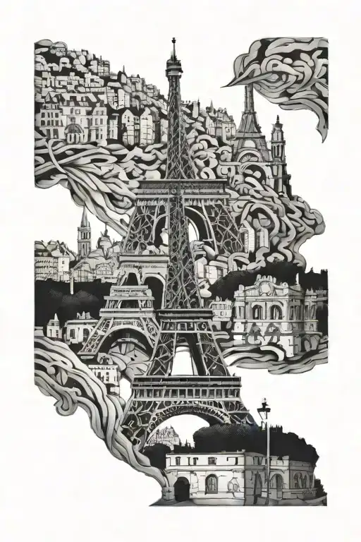 Monuments of Paris France tattoo design idea
