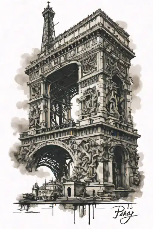 Monuments of Paris France tattoo design idea