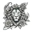 lion and rose with clock tattoo design idea