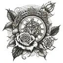 lion and rose with clock tattoo design idea