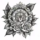 lion and rose with clock tattoo design idea