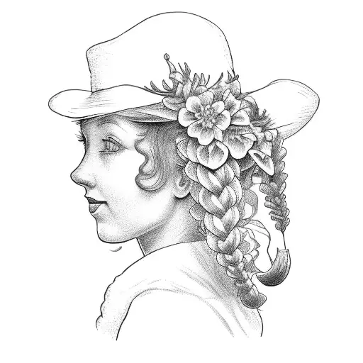 Anne of Green gables hat, braids, and Lupin flowers tattoo design idea
