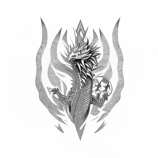 A fierce dragon engaged in a battle with a phoenix tattoo design idea