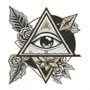 Equilateral Triangle with a minimal third eye concepnt. A golden spiral gracefully exits the eye pointing down. tattoo design idea
