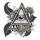 Equilateral Triangle with a minimal third eye concepnt. A golden spiral gracefully exits the eye pointing down. tattoo design idea