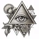 Equilateral Triangle with a minimal third eye concepnt. A golden spiral gracefully exits the eye pointing down. tattoo design idea