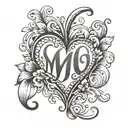 heart with cursive M  tattoo design idea