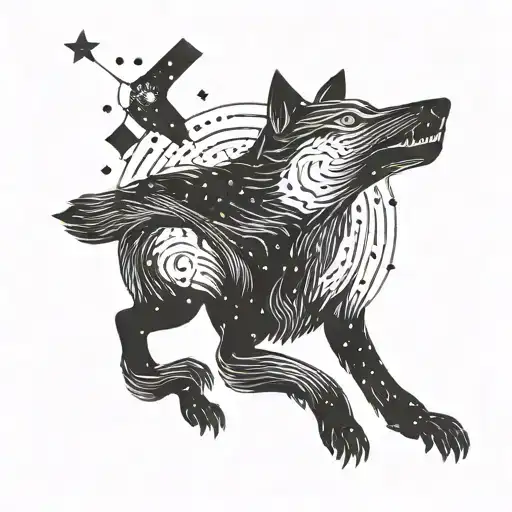 A stylized wolf silhouette with constellations inside, blending Kurt's favorite animal with his fascination for the cosmos tattoo design idea