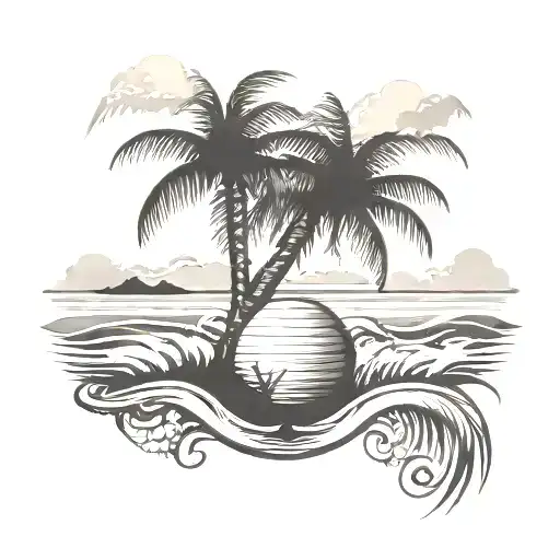 coconut tree and ocean tattoo design idea
