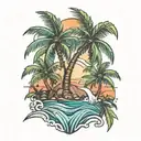 coconut tree ocean and eucalytus tree  tattoo design idea