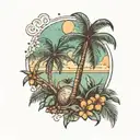 coconut tree ocean and eucalytus tree  tattoo design idea