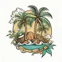 coconut tree ocean and eucalytus tree  tattoo design idea