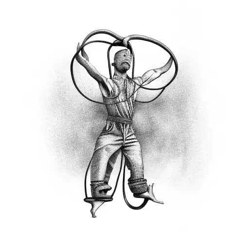 A surrealistic illustration of a person breaking free from chains, representing liberation from the grip of depression tattoo design idea