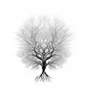 An intricate tree with roots reaching deep into the ground, symbolizing grounding and stability during difficult times tattoo design idea