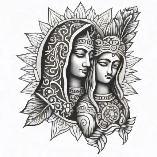 virgin de Guadalupe Aztec god holding each other tattoo design idea