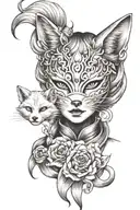 Kitsune girl with mask   tattoo design idea