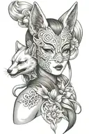 Kitsune girl with mask   tattoo design idea