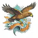 hawk surfing tattoo design idea