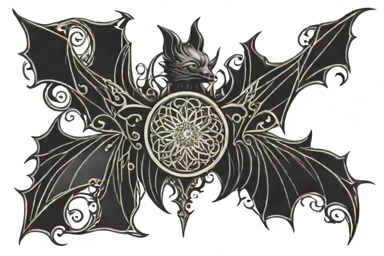 Bat Art Nouveau mandala Celtic tattoo design idea